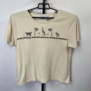 Jason Maxwell Embroidered Animals Palm Trees Yellow Short Sleeve Size XL Women’s - Picture 1 of 4