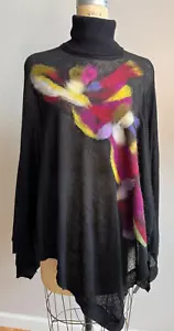 Troubadour Anthropologie Felted Wool Sweater Poncho OS EUC Black Colorful - Picture 1 of 7