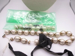 J Crew BROKEN CRAFT REPAIR white glass pearls black ribbon beads necklace 0172 - Picture 1 of 7