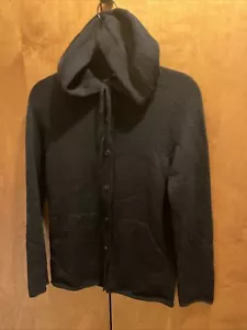 Hannes Roether Women’s Small Black Hooded Button Down Pure Wool& Alpaca Cardigan - Picture 1 of 6
