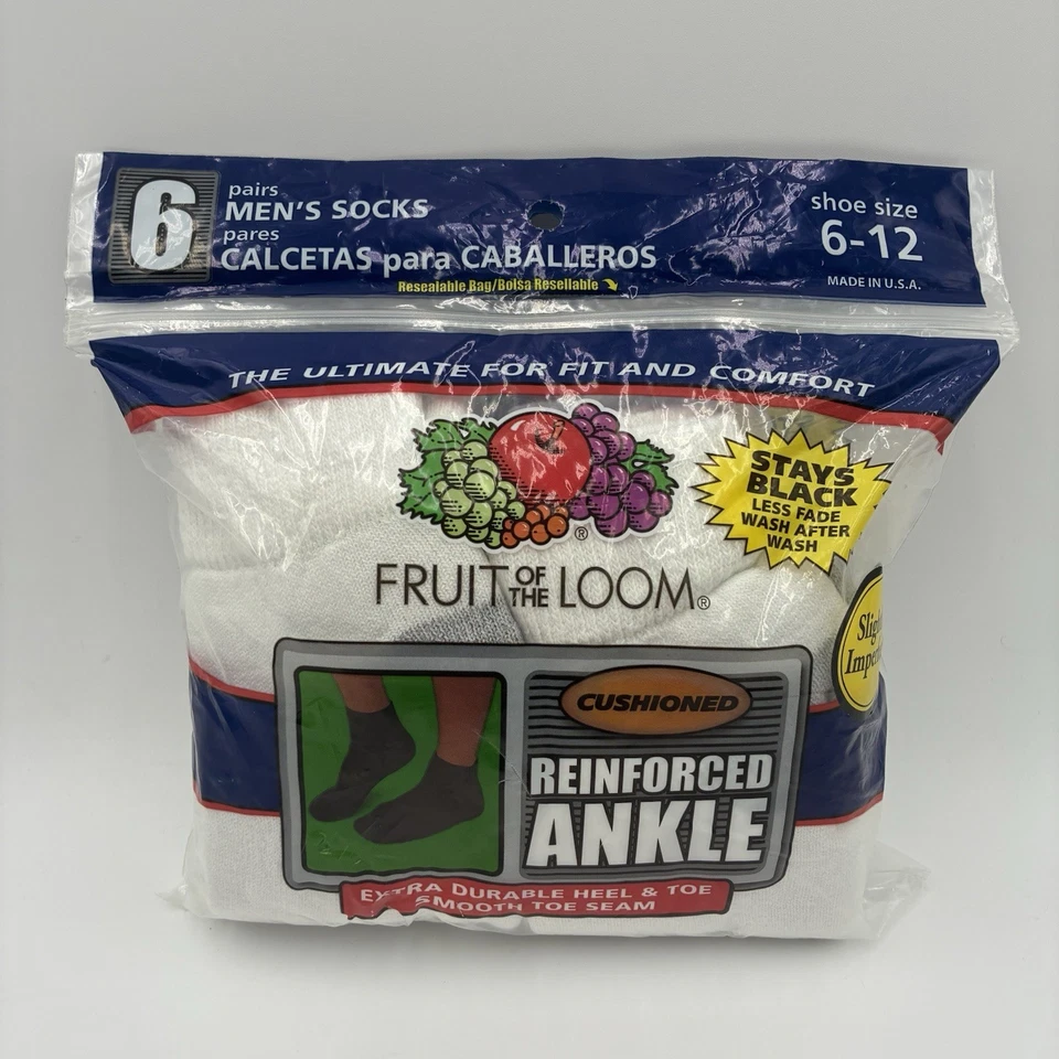 Винтажные мужские усиленные короткие носки Fruit of the Loom размер 6-12 упаковка 6 пар - Изображение 1 из 2