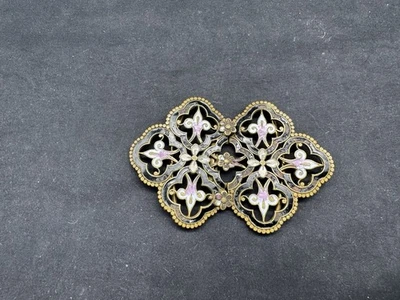 Antiguo juego de hebillas de cinturón de latón esmaltado Art Nouveau Foto 1 de 4