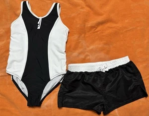 Raisins Girl's 2Pc Tank Swimsuit Shorts Point Dume Set Black White Size 8 EUC - Picture 1 of 5