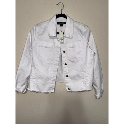 Chaqueta de mezclilla blanca para mujer JOUE JOUE dobladillo crudo recortado talla L prendas exteriores premium Foto 1 de 4
