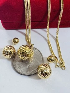 Saudi Gold 18K 750 Pure Gold Balls Earring & Necklace 15.6”/16” Long 7.1g 2.2mm - Picture 1 of 23