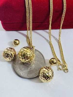 "Pendiente y collar de bolas de oro puro 750 de 18 quilates de 15,6""/16"" de largo 7,1 g 2,2 mm" Foto 1 de 4