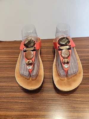 Sandalias FITFLOP Jewel The Skinny Toe-Post de cuero naranja llama para mujer 8 Foto 1 de 4