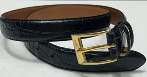 Ralph Lauren Black Genuine Leather Croc Embossed Belt Youth Large Dress - Picture 1 of 11