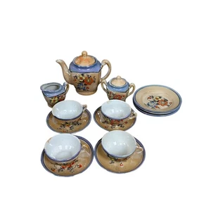 Vintage Miniature Porcelain Tea Set Japan Floral Lusterware Teapot Cups Saucers - Picture 1 of 8