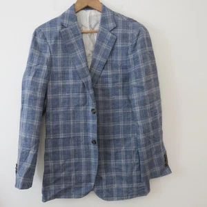 Suit Supply Blue Linen Blazer Jacket UK 36 Check Savile Row London Jermyn Havana - Picture 1 of 20