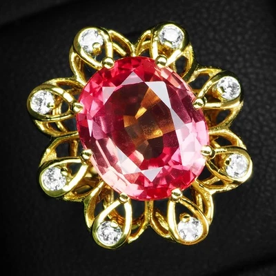 Luminous Pink Padparadscha Sapphire 7.10Ct 925 Sterling Silver 24K Gold Rings - Image 1 of 4