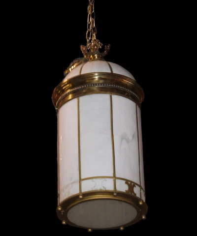 Large Antique Art Deco Brass and Glass Hall Lantern Pendant Light Cover