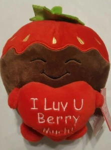 Russ Valentine 6" Plush Chocolate Strawberry - I Luv U Berry Much - Make Happy - Picture 1 of 9