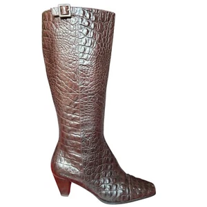 Stivali da equitazione Ecco Elizabeth in pelle di coccodrillo marrone goffrata donna 38 US 8-8,5 - Foto 1 di 15