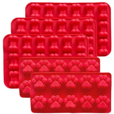5x Silikon Knochen Backform Backmatte Hunde Eis Leckerlis Hundekekse Form Pfoten - Bild 1 von 4
