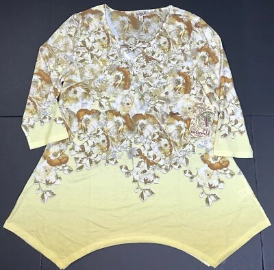 Blusa Top One World Let Live Amarilla Floral Manga 3/4 Estrás Cuello en V L Foto 1 de 4