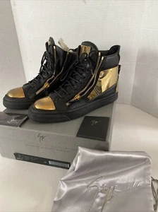 Giuseppe Zanotti Design RDW329 Black Leather With Gold Plate Zippers Sz 39 - Imagen 1 de 24