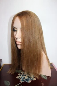blonde human hair wig fall, sheitel type skin top used wig topper style. - Picture 1 of 12