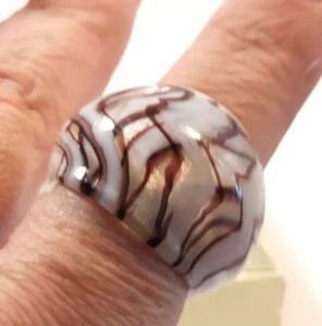 MURANO HANDBLOWN GLASS RINGS GLITTER WHITE BROWN SIZE 9-9.5-10-10.5-11 NEW - Picture 1 of 16