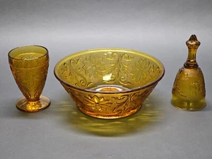 VTG Tiara Indiana Glass Amber Sandwich Bowl, Bell, and Glass - Picture 1 of 20
