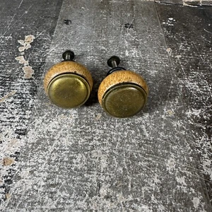Vintage (2) Runde Holz Messing 1" Türgriffe Schubladengriffe - Bild 1 von 6