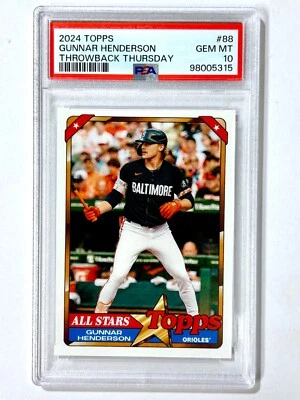 2024 Topps Throwback Thursday GUNNAR HENDERSON #88 TBT PSA-10 Baltimore ORIOLES - Image 1 of 2
