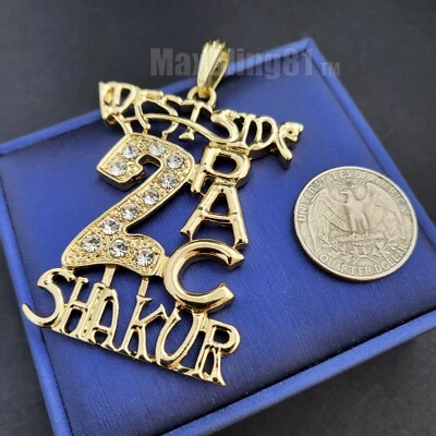 COLGANTE CHAPADO EN ORO LADO OESTE 2PAC SHAKUR HIP HOP RAPERO CIRCONITA CÚBICA Foto 1 de 2
