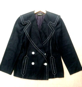 NWOT Ellen Tracy Womens Double Breasted Dark Navy/Black Linen Jacket Size 10 - Picture 1 of 10