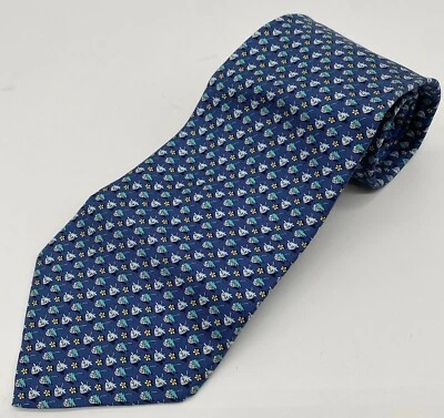 Salvatore Ferragamo 100% silk blue mens tie blue strawberries & Yellow flowers - Image 1 of 4