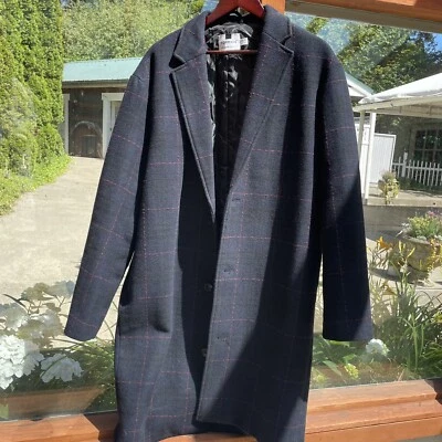 NUEVO Abrigo Topman Calce Clásico a Cuadros Mezcla de Lana Azul con Cuadros Rojos Foto 1 de 4