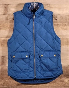 J CREW Excursion Puffer Down Quilted Vest XS Blue full zip snap pockets Markle - Picture 1 of 12