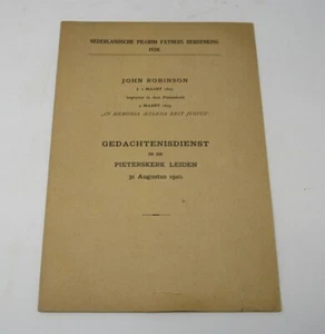 John Robinson Memorial Service Pamphlet 1920 Dutch Pilgrim Fathers Commemoration - Bild 1 von 5