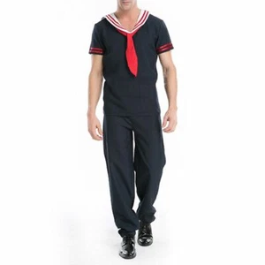 WOO-WALL Cosplay Men's Halloween Cool Navy Suit Sailor Suit Party Costume Outfit - Picture 1 of 5