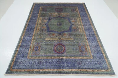 6 x 8 ft Blueish Gray Mamluk Afghan Hand Knotted Wool Medallion Area Rug - Image 1 of 4