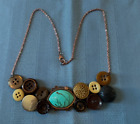 Pretty Hand Crafted Button And Faux Turquoise Necklace