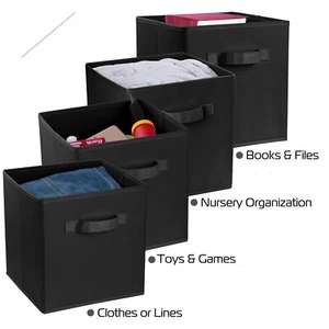 4 x Foldable Fabric Storage Bins Cubby Cubes with Handles Space Organizer Basket - Picture 1 of 41