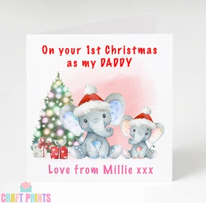 Personalised Elephant 1st Christmas as my Daddy Grandad Christmas Card - Picture 1 of 3