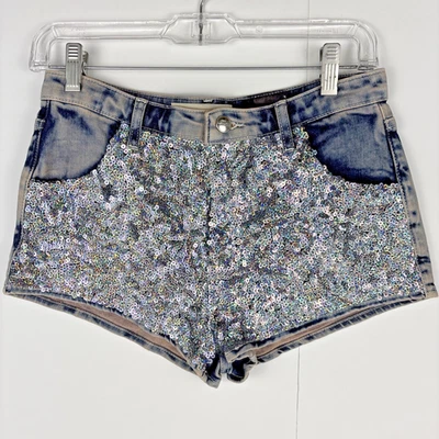 Topshop MOTO Sequin Denim Shorts W28 / US 6 Festival Sparkle Hot Pants - Image 1 of 4
