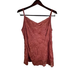 Vintage Dressbarn Y2K Lace Trim Camisole Top Orange Crinkle Plus Size 2X Boho - Picture 1 of 7