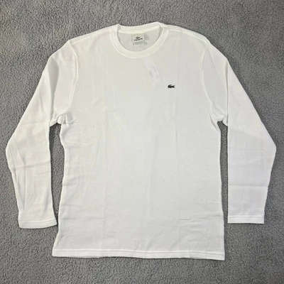 Lacoste 白色华夫格长袖圆领衬衫男式美国尺寸 XXL 复古全新带标签 — 第 1/4 张图片