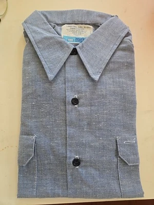 Rare NOS 1970s Sears Roebuck Perma-Prest Blue Chambray Work Shirt L-Tall 16-16½ - Image 1 of 4