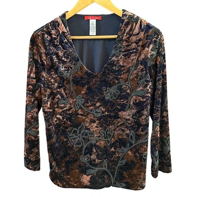 Top Floral Terciopelo Burnout Anne Klein M Marrón Azul De Colección Y2K Boho Luxe Fallcore Foto 1 de 4