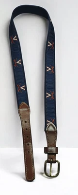 Virginia Cavaliers Belt Mens 34 Leather Solid Brass Buckle Blue w/ Orange V Logo - Image 1 of 4