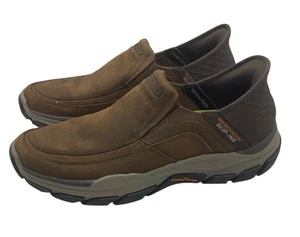 Skechers Men Slip-ins Brown Leather Slip-On Shoe Size 9 Goodyear Steady Grip - Picture 1 of 6