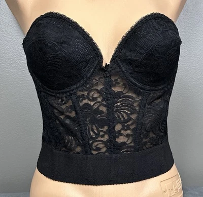 Sujetador largo sin tirantes Vassarette vintage 36B negro encaje bustier espalda baja forrado Foto 1 de 4