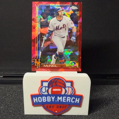 2025 Topps Cromo Zafiro Jeff McNeil REFRACTOR ROJO VERDADERO/5 Mets SSP Foto 1 de 4