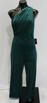 Mono Express Para Mujer Terciopelo Un Hombro Pierna Ancha LB3 Brillante Esmeralda Talla XS Foto 1 de 4