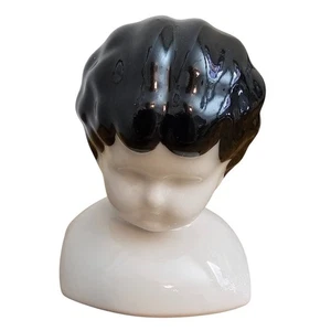 Bambola bisque porcellana dipinta a mano vintage testa busto Germania capelli neri - Foto 1 di 6