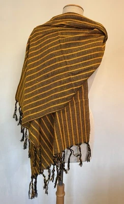 Xale mexicano Rebozo algodão Algodon amarelo preto Amarillo preto envoltório - Imagem 1 de 4