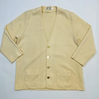 St Croix Knits Cardigan Sweater Mens 2XL Beige 100% Merino Wool Gold Buttons USA - Image 1 of 4